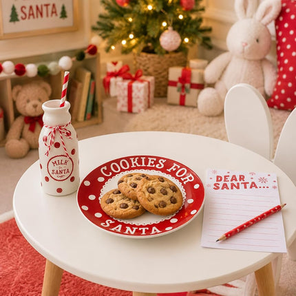 Pearhead Cookies for Santa Plate, Milk Jug and Notepad Set, Holiday Home Decorations, Christmas Eve Family Traditions, Gift Ideas for Kids, 3 Piece Set