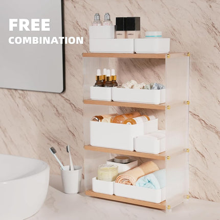 CHANCETSUI 11-Piece Stackable Drawer Organizer Set, Multi-size Desk Drawer Organizer Trays Vanity Storage Bins for Storing Makeup, Stationery, Utensils in Bathroom Dresser, Office and Kitchen