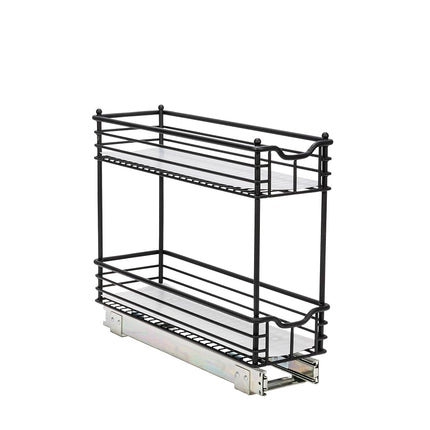 Rangement coulissant étroit à deux niveaux Household Essentials, noir mat, idéal pour les armoires minces dans la cuisine, la salle de bain et plus encore