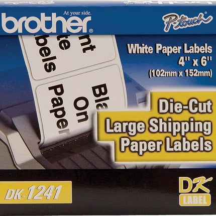 Brother Genuine DK-1241 Die Cut White Labels, 4 x 6 Inch Individual Labels, Large Shipping White Paper Labels, 200 Count, (1) Roll Per Box