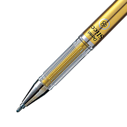 Pentel Arts Slicci Liquid Gel Rollerball Pen, Art, Sketching, Journaling, 0.8mm, Bold Point, Metallic Gold Ink, BG208X, Box of 12