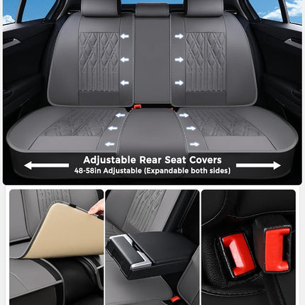 Huidasource Leather Seat Covers Full Set, Waterproof Truck Seat Cover for Sedan SUV Pickup Truck, Universal Fit for BMW for Buick for Subaru for Lexus for Volvo(Full Set/Gray)