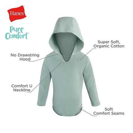 Hanes baby-girls Pure Comfort Long Sleeve Hoodie Bodysuits, Infant Bodysuits, Unisex, 3-pack, Beige/Rust, 18 MONTHS