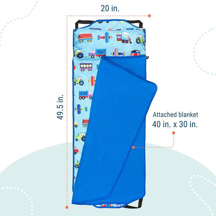 Tapis de sieste matelassé Wildkin pour enfants – Microfibre douce et sangles élastiques – Idéal pour l'école, les soirées pyjama et les voyages – Trains, avions et camions