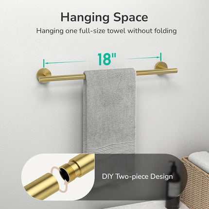 USHOWER Brushed Gold Towel Bar, 18-Inch Large Bathroom Towel Rack, SUS304 Stainless Steel, Modern Style