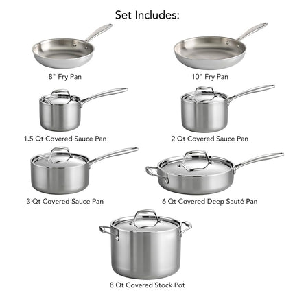 Tramontina Signature Tri-Ply Clad Stainless Steel 12-Pc Pots and Pans Set
