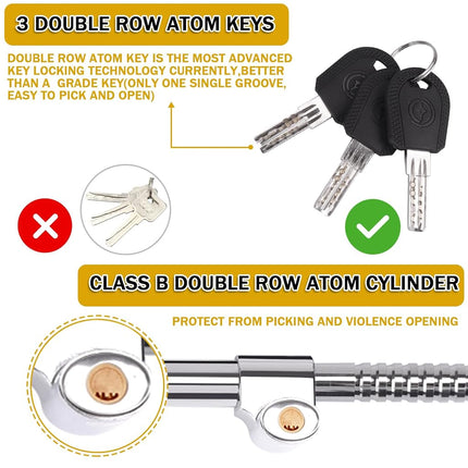 Tevlaphee Universal Steering Wheel Brake Lock Anti-Theft Retractable Double Hook Extended Car Lock Clutch Pedal Lock for Car Truck SUV Van Security with 3 Keys Silver