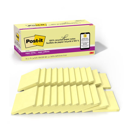 Post-it 100% Recycled Paper Super Sticky Notes, 2X