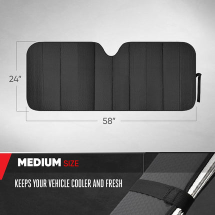 Motor Trend Front Windshield Sun Shade - Accordion Folding Auto Sunshade for Car Truck SUV - Blocks UV Rays Sun Visor Protector - Keeps Your Vehicle Cool - 58 x 24 Inch (Black)