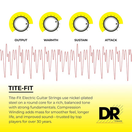 DR Strings TITE-FIT™ - Nickel Plated Electric Guitar Strings: Medium to Super Heavy 10-56