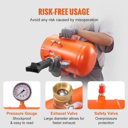 VEVOR Tire Bead Seater, 5 Gal/19L Air Tire Bead Blaster with Pressure Gauge & Handle, 145 PSI Seating Tool Inflator Tank, 85-116 PSI Operating Pressure for Car Truck ATV