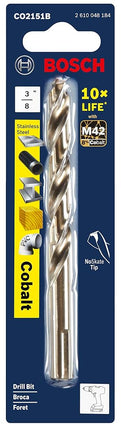 BOSCH CO2151B 1-Piece 3/8 in. x 5 in. Cobalt M42 Metal Drill Bit with Three-Flat Shank for Drilling Applications in Stainless Steel, Cast Iron, Titanium, Light-Gauge Metal, Aluminum