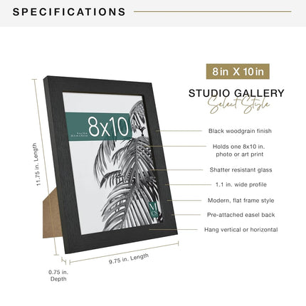 MCS Studio Gallery Cadre photo 20x25 cm, grain de bois noir, accrochage mural vertical et horizontal et chevalet pour affichage sur table, cadre photo rectangulaire pour photos, affiches et impressions d'art (1 pièce)