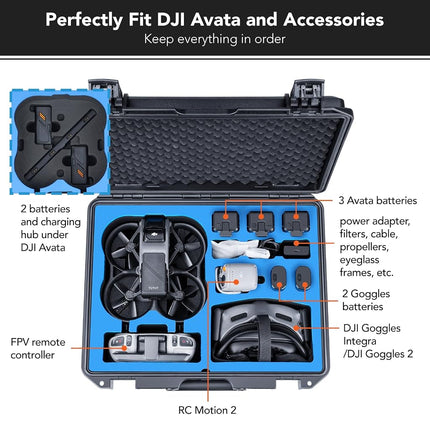 Lykus Titan AT110 Waterproof Hard Case for DJI Avata, Goggles 2/Goggles Integra, and FPV Remote Controller, Support up to 9 Avata batteries and 3 Goggles batteries [CASE ONLY], Black, 42.5x34.5x18 cm,