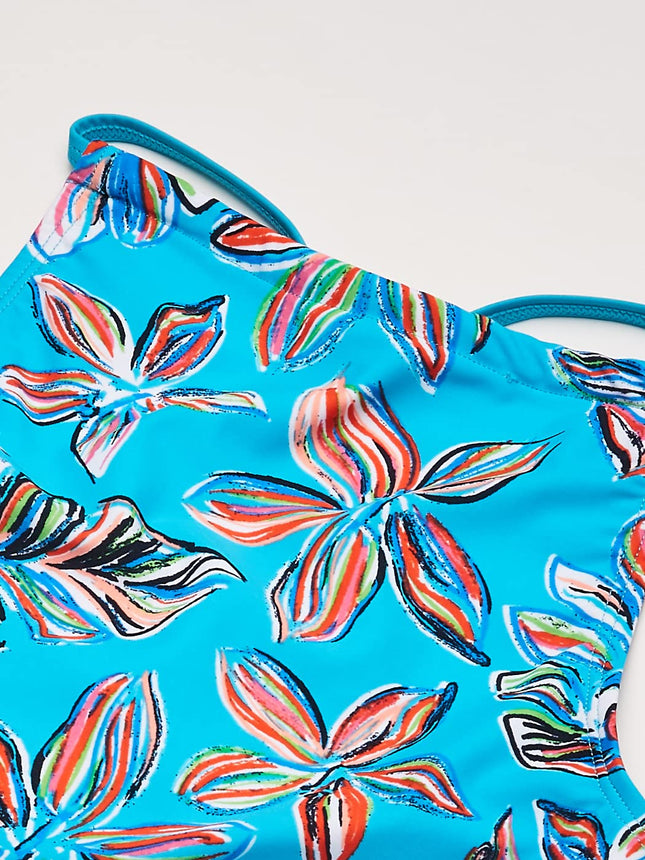 Kanu Surf Girls' Hallie UPF 50 Beach Sport Halter Tankini 2-Piece Swimsuit, Charlotte Floral Aqua, 12