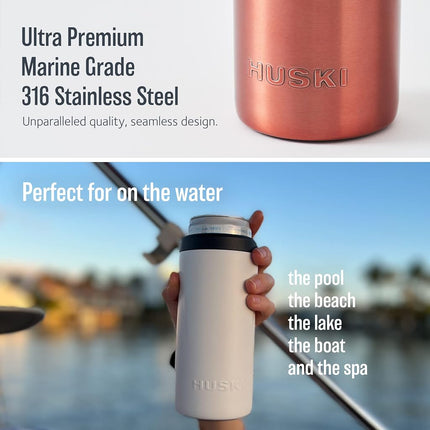 Huski Seltzer Cooler | NEW | Premium 12oz Skinny Drink Holder for Hard Seltzer, Beer, Soda Slim Cans | Triple Insulated 316 Stainless Steel | Seamless Design | Works as a Tumbler (Rosé)
