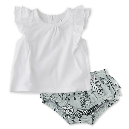 2-Piece Flutter Tee, Dress with Ruffle Diaper Cover 100% Organic Cotton for Infant Baby and Toddler Girls, Zebra Camo, 12 Months