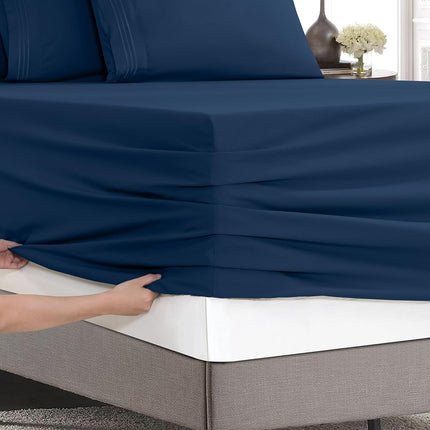 Elegant Comfort Luxury Soft 6-Piece 1500 Premium Hotel Quality Bed Sheet Set with Extra Deep Pockets 18-24 Inch, Wrinkle Free, Storage Pockets, Extra Deep Pocket 6PC Sheets, Full, Navy Blue