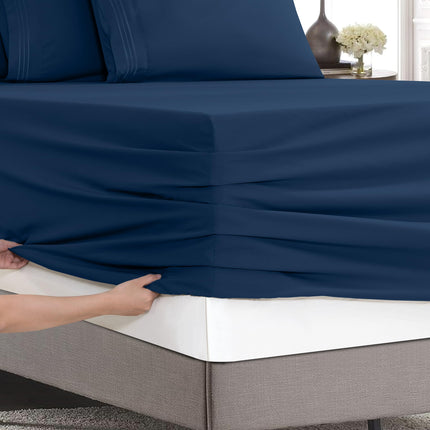 Elegant Comfort Luxury Soft 6-Piece 1500 Premium Hotel Quality Bed Sheet Set with Extra Deep Pockets 18-24 Inch, Wrinkle Free, Storage Pockets, Extra Deep Pocket 6PC Sheets, Full, Navy Blue