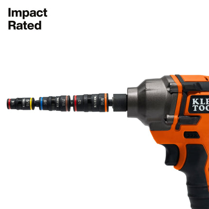 Klein Tools 32910RCHT Impact Driver, 7-in-1 SAE Impact Socket Set with Ratcheting Handle, Flip Socket with 6 Hex Driver Sizes Plus a 1/4-Inch Bit Holder