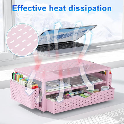 gianotter Monitor Stand with Drawer and Pen Holder, Desk Organizers and Accessories, 2-Tier Monitor Riser, Ideal for Office Supplies Desk Accessories(Pink), D-3-2