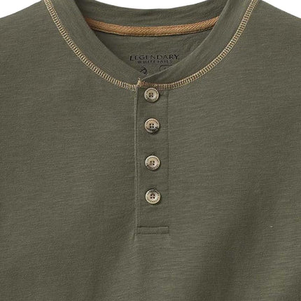 Legendary Whitetails Mens Henley Long Sleeve Casual Fit Shirt, Army Green, XX-Large
