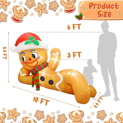 OurWarm 10FT Christmas Inflatable Gingerbread Man Outdoor Decoration with LED Lights, Blow Up Holiday Decor for Garden Lawn Yard