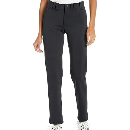 Mizuno Adult Women's Full Length Fastpitch Softball Pants With Hemmed Open Bottom, Black, X-Small