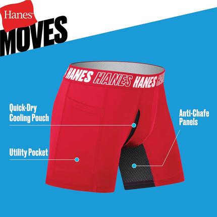 Hanes Boys' Moves Underwear, Anti-Chafe Boxer Briefs for Boys, 6-Pack Retro Shorts (6-Pack), Black, Grey, Red, L