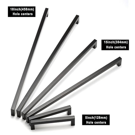 Redunest Cabinet Pulls Matte Black Cabinet Handles Square Drawer Pulls, 5 Pack 18 Inch Stainless Steel Kitchen Door Cupboard Cabinet Handles, Drawer Hardware Handles, 458mm Hole Centers