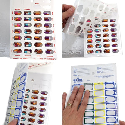 Medi-Aid 4 Times a Day Weekly Cold Seal Medication Blister Pack System Cards - One Piece Unit Dose Book Fold, Easy No Extra Equipment Needed, Just Fill and Seal, (4X a Day Weekly - 6 Pack)