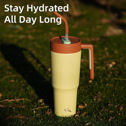 Vaso térmico Konokyo con asa y pajita, botella de agua de acero inoxidable al vacío de 40 oz, taza de viaje de metal con difusor de frutas, pistacho