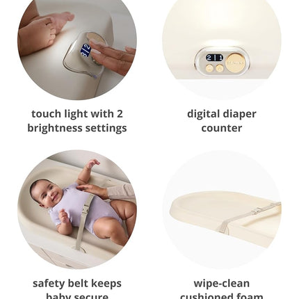 Skip Hop Baby Changing Pad Nursery Style Light-Up Wipeable and Contoured with Cushioned Foam Fits Standard Changing Tables Oat