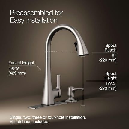 Kohler R22867-SD-VS Maxton Pull-Down Kitchen Faucet with soap/Lotion Dispenser, Vibrant Stainless