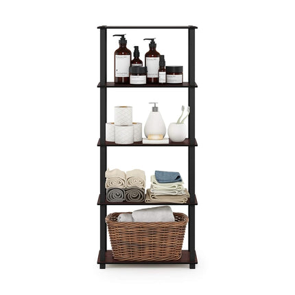 Furinno TURN-S-TUBE Book Shelf, 5-Tier Toolless Storage Shelves with Square Tubes, Shelving Unit for Organization and Storage for Living Room, Home Office, Dark Cherry