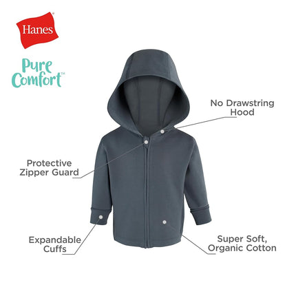 Hanes Baby Pure Comfort Organic Hoodie, French Terry Full-Zip Hooded Sweatshirt, Infant Boys & Girls, Navy, 6 Months