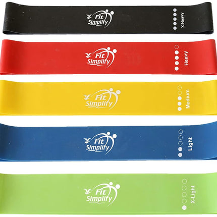 Fit Simplify Resistance Loop Exercise Bands with Instruction Guide and Carry Bag, Set of 5