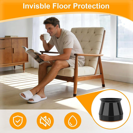 24 pcs Black Chair Leg Floor Protectors, Furniture Felt Pads Silicone Covers caps for Chairs,Chair Leg Protectors for Hardwood Floors (Large fit:1.3''-2'')
