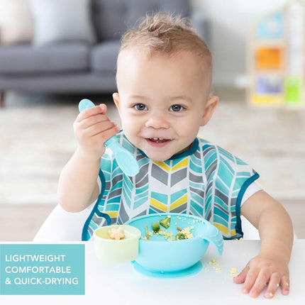 Bumkins SuperBib, Adjustable Hook & Loop Closure, Catch-All Pocket, Baby-Led Weaning, Waterproof, Machine Washable, Stain & Odour Resistant, BPA Free, 6-24 Months, 3-Pack, Arrows, Feather, Quill