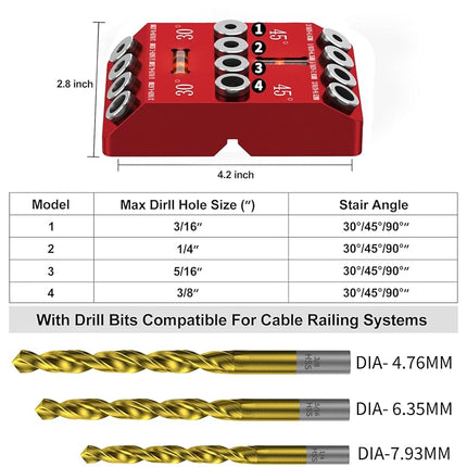 VASTHOME Drill Jig for Angled Holes with 4 Drill Bits with 4 twist drills suitable for Railing, Deck, Wood Post, Level design has Drill Guide Jig 30 45 90 Degree Portable