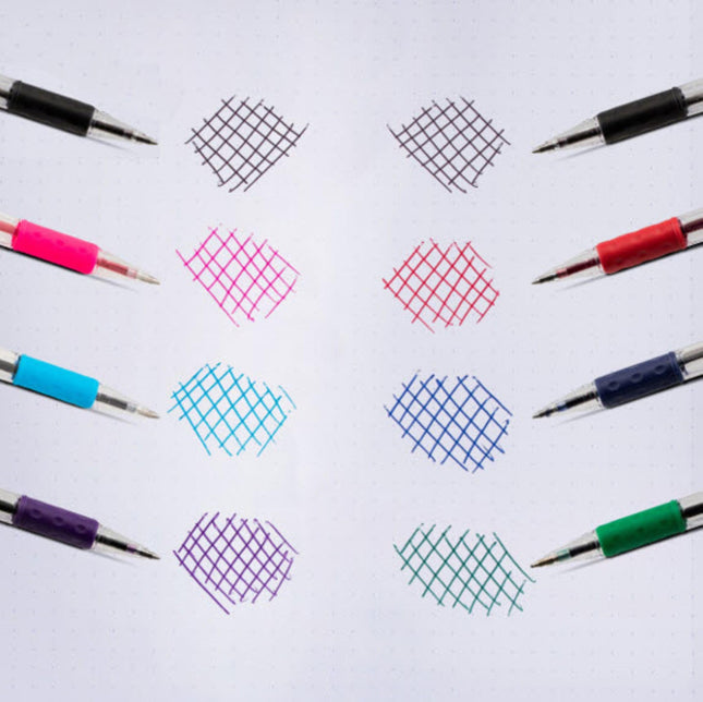 Bolígrafo retráctil Pentel RSVP, punta fina (0,7 mm), tinta de colores surtidos, cuerpo transparente, paquete de 8 con bolígrafo de tinta negra de regalo
