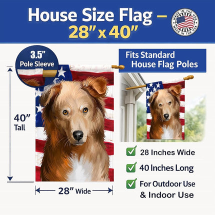 Tesoros de Caroline CK6418CHF Banderas de perro pastor vasco de tamaño de casa de lona con bandera americana, grandes, multicolor
