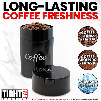 Coffeevac 1LB – Patented Airtight Container | Multi-use Vacuum Container Works as Smell Proof Containers for Ground Coffee and Coffee Bean Containers. Black with Logo