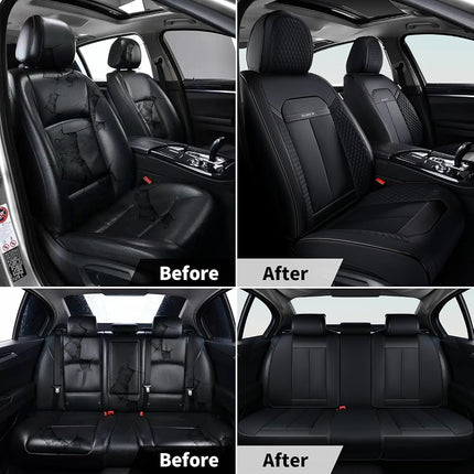 FLORICH Fundas de Asiento de Cuero para Coche Juego Completo, Fundas de Asiento de Cuero Nappa Transpirables e Impermeables, Fundas de Asiento Gary, Cubierta Interior Automotriz Universal para Coches SUV Camionetas Sedanes - Café