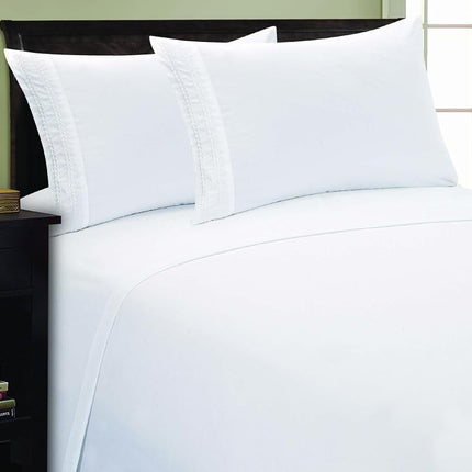 Elegant Comfort 1800 Thread Count 3 line Egyptian Quality Luxurious Silky Soft Wrinkle & Fade Resistant 4 pc Sheet Set, Deep Pocket Up to 16", California King, White
