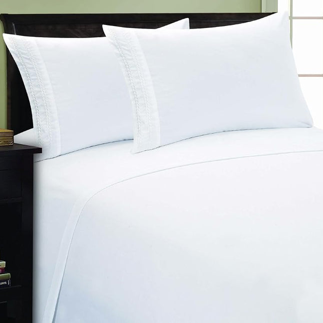 Elegant Comfort 1800 Thread Count 3 line Egyptian Quality Luxurious Silky Soft Wrinkle & Fade Resistant 4 pc Sheet Set, Deep Pocket Up to 16", California King, White