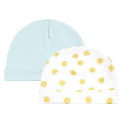Hudson Baby Unisex Baby Cotton Cap and Scratch Mitten Set, Sunshine and Clouds, 0-6 Months
