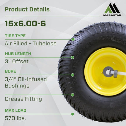 15x6.00-6" Front Tire Assembly Replacement for 100 and 300 Series John Deere Riding Mowers