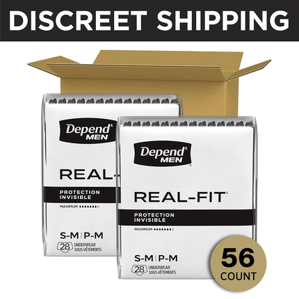 Depend Real Fit Incontinence Maximum Absorbency Briefs for Men, Small/Medium, 56 Count