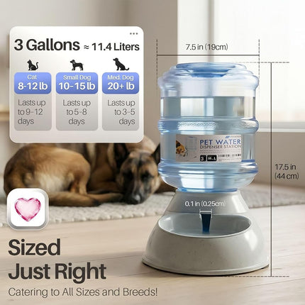 Flexzion Gravity Pet Water Dispenser Drinking Station for Dogs Cats (3 Gallon) Automatic Replenish Waterer for Small Large Breed Dog Cat Animal, Feeding Watering Fountain Supplies Bottle Dish Bowl